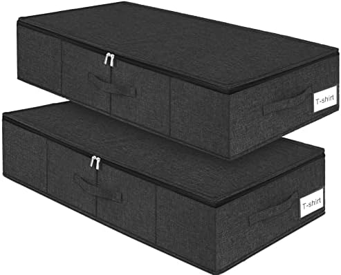 punemi 6.7 in Sturdy Under Bed Clothes Storage Containers, 2Pack, Black | Sturdy Ultra-Thick Fabric, with Zipper Lid & 3 Handles, Foldable Design, for Clothes, Blanket & Shoe Storage by Punemi