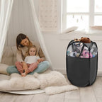 TECHMILLY Pop Up Foldable Laundry Basket, Mesh Laundry Hamper with Reinforced Handles for Dirty Clothes Storage in Dorm, Laundry Room, Bathroom, Black(Fabric), 3 Pack - Image 6