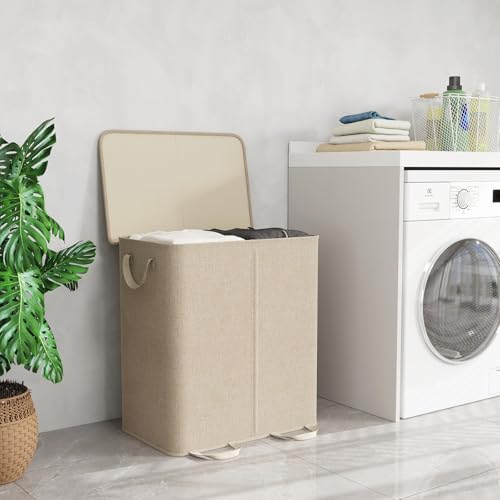Lifewit Double Laundry Hamper with Lid, Removable Laundry Bags, Beige - Image 6