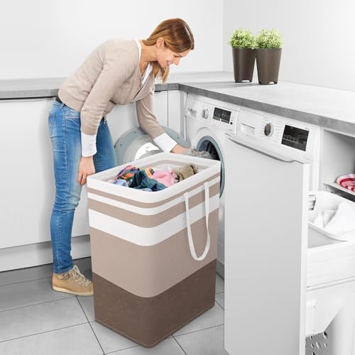 StorageRight Laundry Basket Hamper, 125L Collapsible Clothes Storage, Khaki - Image 6
