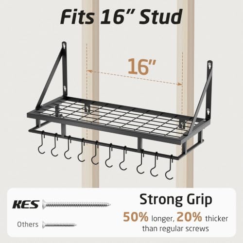 KES 24 Inch Kitchen Pot Pan Rack Wall Mounted, 10 Hooks, Matte Black - Image 5