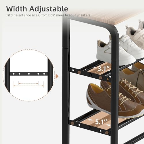 STORAGE MANIAC 5 Tier Shoe Rack for Entryway, Metal Shoe Shelf with Storage Pocket and MDF Top Board, 16-20 Pairs Free Standing Shoes Organizer for Closet, Black - Image 5