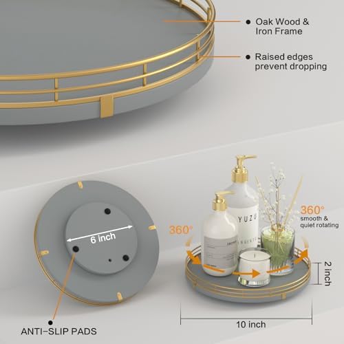 Oroutor 10-Inch Gray Wooden Lazy Susan Spice Organizer for Cabinet - Image 5