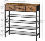 YATINEY 5-Tier Shoe Rack with 3 Drawers, Metal Shoe Organizer for 20 Pairs with Storage Shelves and Wooden Top, for Entryway, Hallway, Foyer, Closet, Rustic Brown and Black SS35BR - Image 3