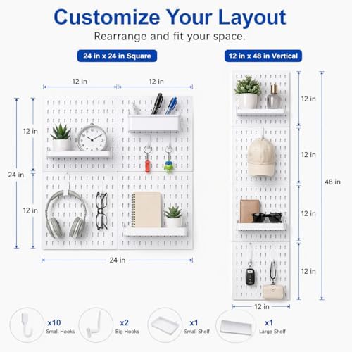 Colville White Pegboard Wall Organizer Kit, 4 Pcs 12 x 12 in ABS Plastic - Image 4