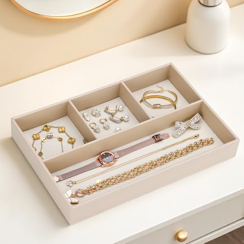 GORESE PU Leather Valet Tray, Stackable Jewelry Trays for Dresser, Drawer Nightstand Organizer Bedside Trays for Men Women, Entryway Desk Catchall Tray for Trinket, Key, Purse, Watch, Cologne, Beige - Image 3