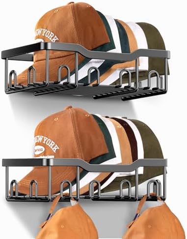 KEETDY Metal Hat Racks for Baseball Caps Wall Hat Organizer Fit 24 Caps Holder, 2 Packs Sturdy Wall Mounted Hat Storage Organizer, Black by KEETDY