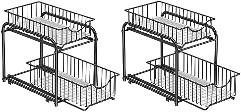 SONGMICS 4-Tier Pull Out Cabinet Organizers, Under Sink Organizer, Bathroom Organizer and Storage, Sliding Basket Drawers, Stackable for Kitchen, Bathroom, Ink Black UKCS017B02 by Unknown
