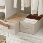 Linen Folding Storage Bins, 3 Pack Large Storage Baskets, Washable, Clothing Storage Bins with Handle, Closet Organizer for Storage Sweater,Sheets(Beige, 18½"x11 x8½) - Image 4