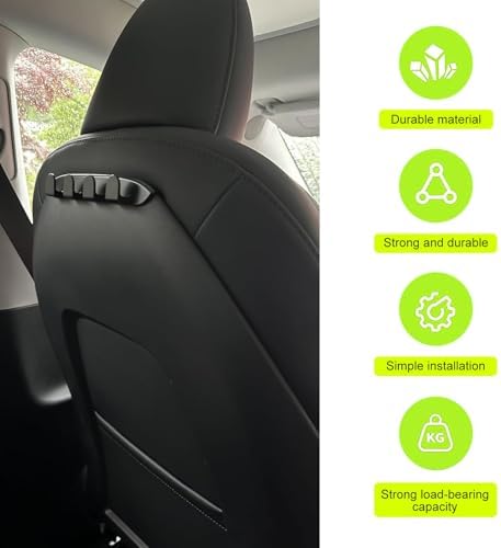 2 PCS Car Seat Hooks for Tesla Model Y Model 3, Hang Grocery Seat Back Organizer Hooks, Seat Back Storage Hooks for Hanging Wallets Handbags Shopping Bags (Black) - Image 7
