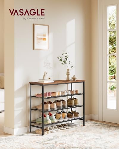 VASAGLE Shoe Rack, 4 Tiers, 12-16 Pairs, Metal Organizer Shelf - Image 2