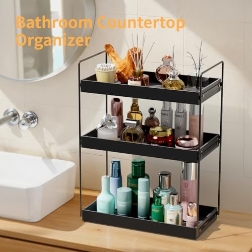 NPPLUS 3 Tier Bathroom Counter Organizer Matte Black Acrylic Tray - Image 4