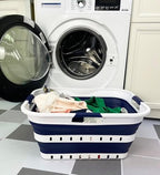 SAMMART 42L (11 gallon) Collapsible Plastic Laundry Basket - Foldable Pop Up Storage Container/Organizer - Space Saving Hamper/Basket (1, White/Starry Blue) - Image 2