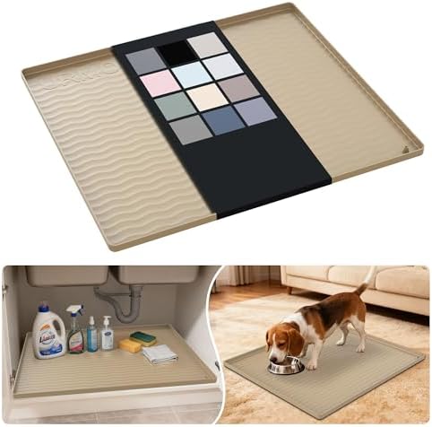 URMONA Waterproof Silicone Under Sink Mat 25'' x 22'' Shelf Liner for Kitchen and Bathroom, Cabinet and Counter Protector, Storage and Organizers, Litter Mat, Pet Cat Puppy Essentials(Khaki) by URMONA