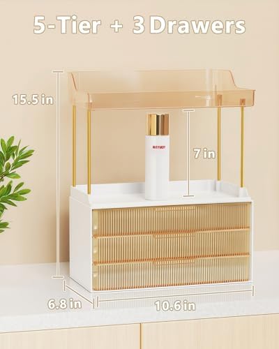 Anylady Bathroom Organizers and Storage, Makeup Organizer (Sturdy Durable Attractive), Ideal for Vanity, Countertop, Counter, Perfume, Skincare, Cabinet, Cosmetic, Dresser Organizer (Gold) - Image 3