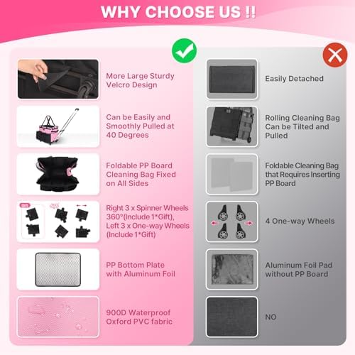JKAOO Large Rolling Cleaning Caddy Bag with Detachable Trolley, Pink - Image 3