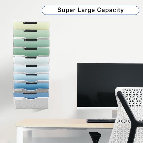 EASEPRES 10 Pocket Mesh Hanging Wall File Organizer, Wall Mounted Mail Paper Document Folder Holder, Clipboard Storage Organization Magazine Rack with Nametag Label for Office Home School, White - Image 6