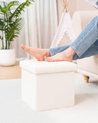B FSOBEIIALEO Folding Storage Ottoman, 16.5" Faux Leather Ottomans, White - Image 2