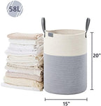 VIPOSCO 58L Tall Woven Rope Laundry Hamper, Leather Handles, Grey & White - Image 5