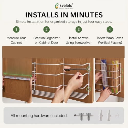 Evelots Kitchen Wrap & Food Bag Organizer Wall/Cabinet Mount, 1-Pack, White - Image 4