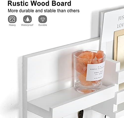 Lwenki Mail Organizer for Wall Mount – Key Holder with Shelf Includes Letter Holder and Hooks for Coats, Dog Leashes – Rustic Wood with Flush Mounting Hardware (16.5” x 8.7” x 3.5”) - Image 2