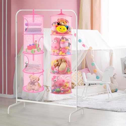 Hanging Stuffed Animal Storage Hammock Net 4 Tiers, Pink - Image 2