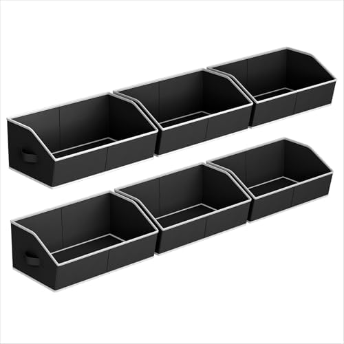 Homsorout Storage Bins for Shelves - Large Trapezoid Closet Shelf Organizer, Fabric Organization Bins with Handles, Storage Baskets for Clothes, Towel, Blanket, 6 Pack, Black by Homsorout