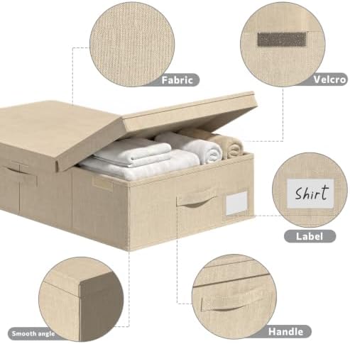 FHSQX Under Bed Storage Container 2Pack 6 Inches Low Profile Under-bed Organizer Bins Slim Under Couch Storage Box Ideal For Seasonal Clothes Blankets Towel Fabric (2, Beige, 31.5 * 16.5 * 6in) - Image 4