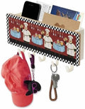 Red Chef Key Holder Wall Mount, Black White Check White Hanging Mail Organizer with 5 Key Hooks Wall Decorative, Adhesive Key Rack with Shelf for Hallway Kitchen Farmhouse Entryway Decor by Unknown