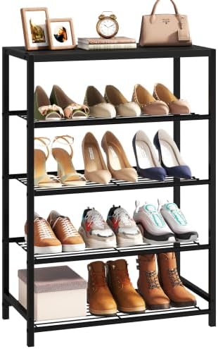 Yusong Shoe Rack Organizer, 5 Tier Industrial Shoe Storage Shelf for Closet Entryway, Narrow Sturdy Metal Shoe Shelves, Black by Yusong