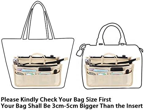 BTSKY Printing Handbag Organizers Inside Purse Insert - High Capacity 13 Pockets Bag Tote Organizer with Handle Beige - Image 4