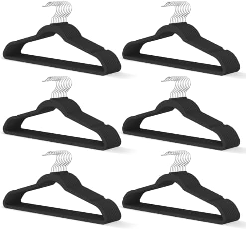 Black Velvet Hangers 60 Pack, Slim Space Saving Suit Hangers for Closet Organizer, Rotating Silver Hook, Non Slip Clothes Felt Hanger Heavy Duty for Coat,Shirt, Pants, Camisole, Dress by MLKJHHI