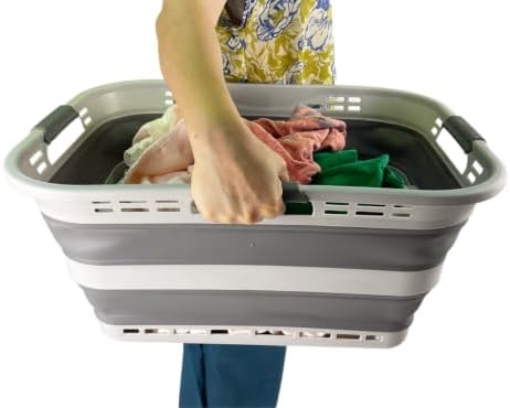SAMMART 42L (11 Gallon) Collapsible Plastic Storage Basket - Foldable Pop Up Storage Container/Hamper - Portable Laundry Organizer - Space Saving (Grey, 42L (Style A)) - Image 7