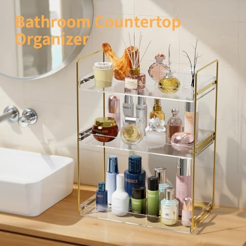 Bathroom Countertop Organizer, 3 Tier Acrylic Tray Vanity Counter Skincare Organizer Shelf, Kitchen Under Sink Standing Rack, Home Storage Holder for Lotion Makeup Cosmetics Perfume Spice, Gold - Image 4