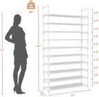 LANTEFUL Tall Shoe Rack 10 Tier Shoe Organizer Large Shoe Shelf with 18 Hooks Storage for 50 Pair Sneaker and Boot, Stackable Vertical Shoe Rack Organizer for Closet, Entryway, Bedroom, White - Image 3