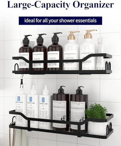 Kitsure Shower Caddy, Adhesive Shower Organizer, X-Large, Black - Image 6