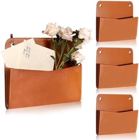 3 Pcs PU Leather Mail Holder Wall Mount 9.8x7.7 Inch Brown Letter Holder Vintage Hanging Mail Organizer 2 Ring Bill Organizer for Wall Decor Storage Letter Postcards Bill Flowers Office Home by Unknown