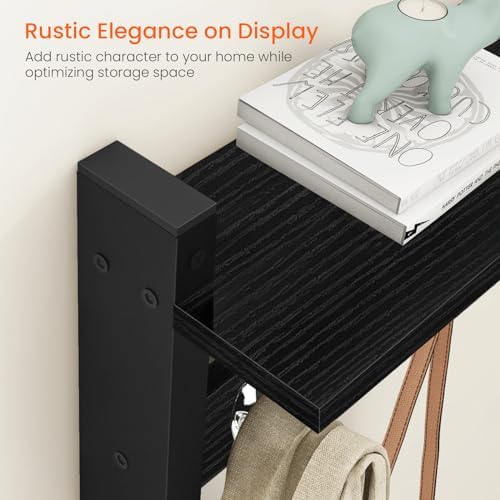 Homode Wall Coat Rack With Shelf, Wood Entryway Hanger With Hooks, Small Floating Pegs for Hanging Coats, Hats, Purses, Backpacks, Black - Image 5