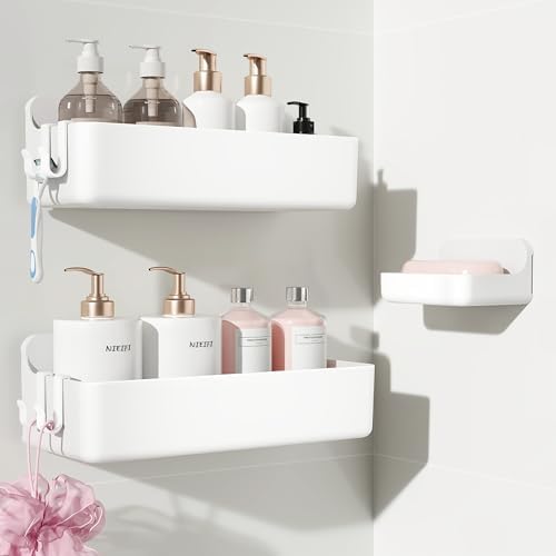 Nieifi Adhesive Shower Shelves, White, 3 Pieces by Nieifi