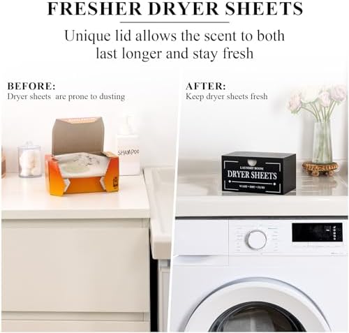 HouseJoy Dryer Sheet Holder-Black Dryer Sheet Container with Lid,Wooden Laundry Room Organization and Storage,Rustic Farmhouse Dryer Sheet Dispenser for Laundry Room Decor,Fabric Softener Containers - Image 3