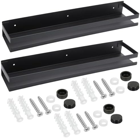Lallisa 2 Pieces Stainless Steel Shelf Bathroom Shower Floating Shelves Wall Mounted Shower Caddy Basket Shelf Storage Organizer Shelves for Bathroom, Kitchen, Living Room(19.69 Inches/ 50 cm,Black) by Lallisa
