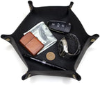 boshiho Valet Tray for Men, Leather Jewelry Catchall Key Phone Coin Box Change Caddy Bedside Storage Box (Jet Black) - Image 2