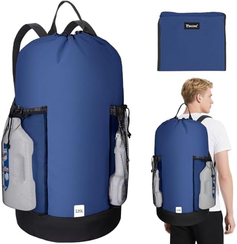 BALEINE 2PK 120L Laundry Bag Backpack, 900D Oxford Fabric Large Travel Laundry Bags with Shoulder Straps and 2 Mesh Pockets for College Dorm, Apartment, Laundromat (Navy, 120L) by BALEINE