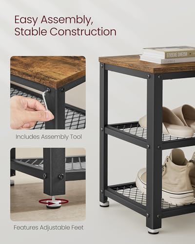 VASAGLE 3-Tier Shoe Rack, Storage Bench with Metal Mesh Shelves and Seat - Image 5