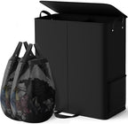 155L 2 Section Laundry Hamper with Lid, Laundry Basket, Black by Unknown