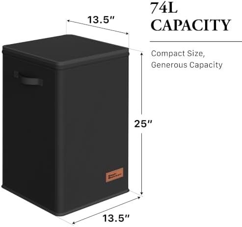 Simple Houseware Foldable Laundry Hamper Basket with Lid and Bag, Black - Image 2
