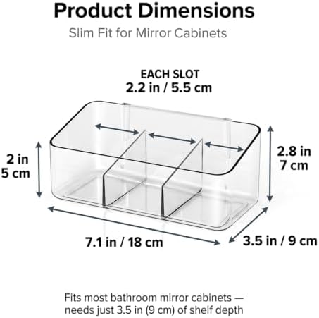 JessLab Clear Cabinet Door Organizer Bin, Angled Open Front Design, Small Acrylic Makeup Storage for Kitchen Spices, Cosmetics, Desk Supplies, Adhesive Mounted, 3 Compartment (1 Pack) - Image 2