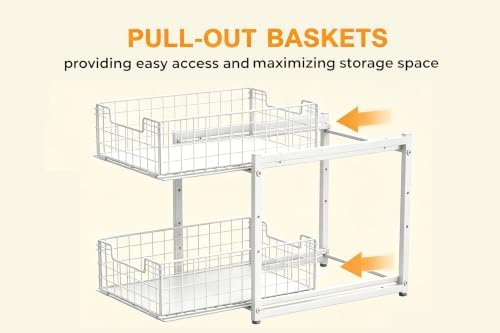 Under Sink Organizer, White 2-Tier Pull Out Cabinet Organizer - Image 6