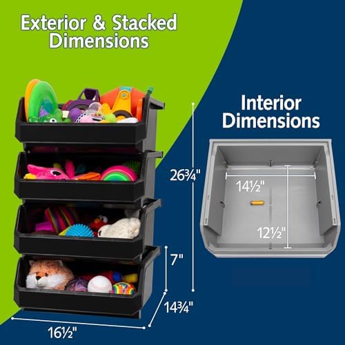 ReadySpace Extra Large Stackable Plastic Storage Bins, 4-Pack, Black - Image 3