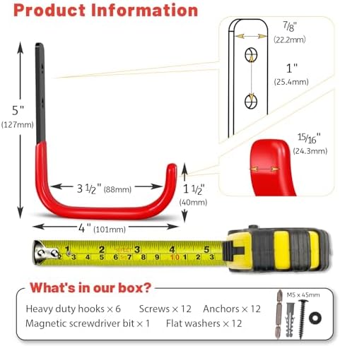 4 Inch Garage Hooks, 6 Pack Heavy Duty Wall Hooks for Hanging - Image 6